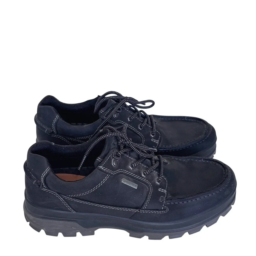 ECCO Mens Track Gore-Tex Hiking Shoes 8 Black Waterproof Leather Lug Sole Gorp
